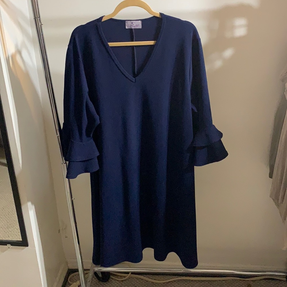 praslin v neck dress with fluted sleeves